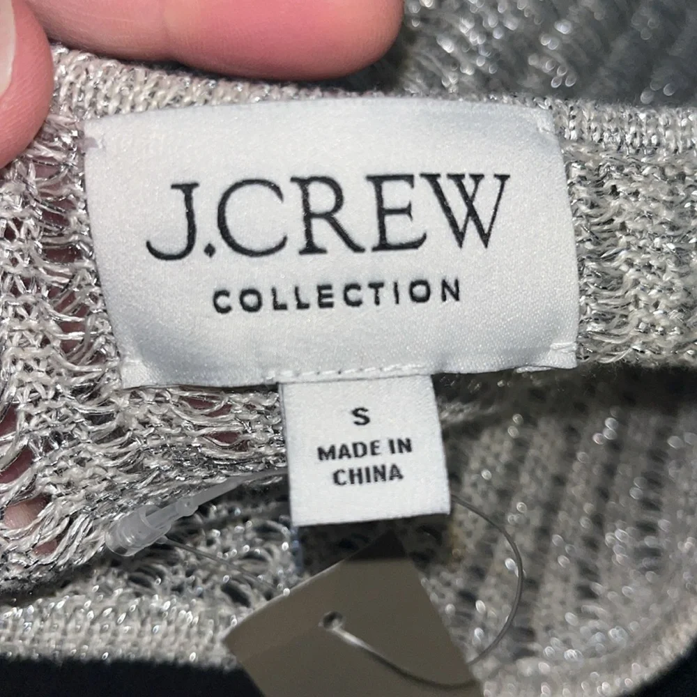 NWT J. Crew Collection Metallic Open Weave Long Sleeve Sweater Dress in‎ Silver.